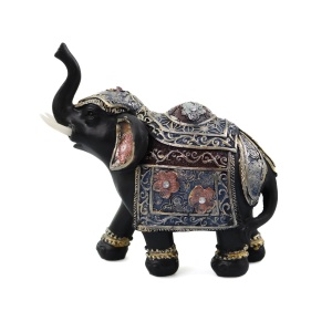 Statueta Black Elephant Gold din rasina, Negru, 15cm