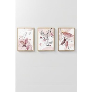 Ste tablou decorativ Re-Bloom, 3 piese, model floral, roz/alb/negru, 33 x 48 cm - Img 1