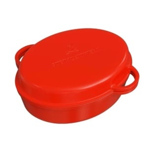 Steinzeitwerk oala fonta emailata cu capac 6 l, ovala 35x25x17 cm, 2in1, cuptor plita gaz electric inductie, rosu - Verificat A · Re-Bloom