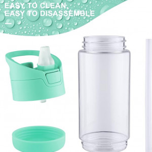 Sticla de apa pentru copii cu pai wedrink, plastic, verde, 350 ml