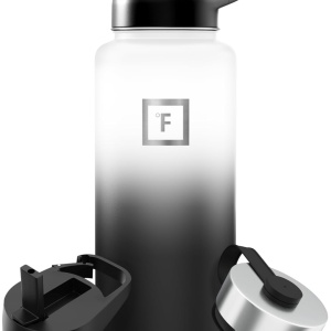 Sticla din otel inoxidabil IRON °FLASK, 3 capace, rece 24 ore / cald 12 ore, izolata, alb/negru, fara BPA, 950 ml