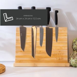 Suport magnetic pentru cutite, Dolce Mare, doua fete din bambus, XXL, 35 x 25x11 cm