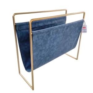 Suport pentru ziare Sonstiges, metal/imitatie piele, auriu/albastru, 45 x 14 x 40 cm