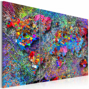 Tablou „Harta lumii”, 3 piese, panza/lemn, multicolor, 80 x 120 x 2 cm - Img 3