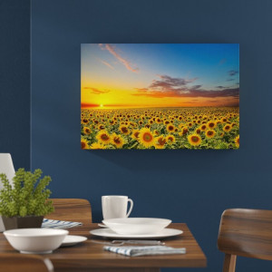 Tablou „Lan de floarea-soarelui”, galben/albastru, 80 x 120 cm - Img 3