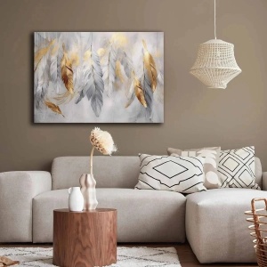 Tablou decorativ canvas 70x100 cm, panza 100% grosime 2.8mm, rama lemn pin 100%, gri/auriu - Verificat A · Re-Bloom - Img 3