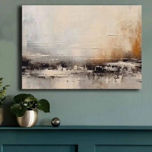 Tablou decorativ canvas 70x100 cm, panza 100% grosime 2.8mm, rama lemn pin 100%, alb/gri/auriu - Verificat A · Re-Bloom - Img 4