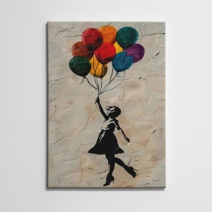 Tablou decorativ canvas model fetita cu baloane, 70x100 cm, panza/lemn, multicolor - Verificat A · Re-Bloom - Img 2
