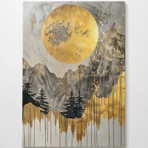 Tablou decorativ canvas model peisaj 70x100 cm, panza/lemn, auriu/gri - Verificat A · Re-Bloom