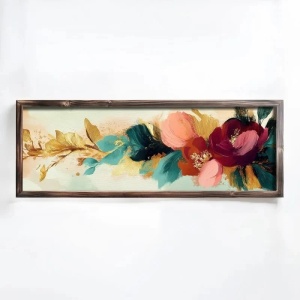 Tablou decorativ model floral, MDF/lemn pin, 40x120x3.5 cm, MDF 3mm, imprimare UV, format panoramic, multicolor - Verificat A · Re-Bloom