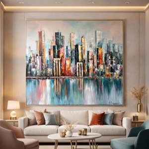 Tablou decorativ panoramic 50x120 cm, panza/MDF, rama lemn, multicolor - Verificat A · Re-Bloom - Img 3