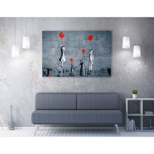 Tablou decorativ Re-Bloom, Banksy, panza/lemn, gri/alb/rosu, 70 x 100 cm - Img 3