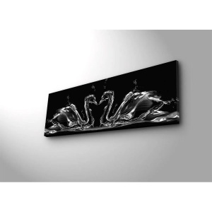 Tablou decorativ Re-Bloom, LED, model lebede, lemn/panza, negru, 30 x 90 cm - Img 1