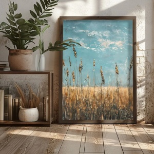 Tablou decorativ Re-Bloom, MDF/lemn, natur/albastru, 50 x 70 x 3,5 cm - Img 3