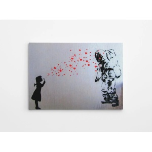 Tablou decorativ Re-Bloom, model astronaut, lemn/panza, gri/negru/rosu, 70 x 100 cm - Img 2