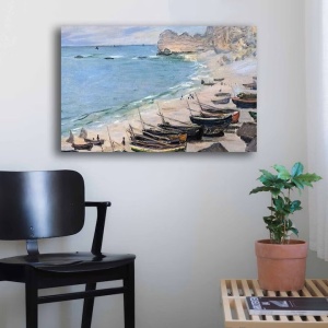 Tablou decorativ Re-Bloom, model Barci la Etretat, panza/lemn, multicolor, 45 x 70 cm - Img 2