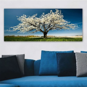 Tablou decorativ Re-Bloom, model copac, lemn/panza, multicolor, 120 x 50 x 3 cm - Img 4
