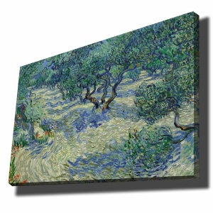 Tablou decorativ Re-Bloom, model copaci, lemn/panza, albastru/verde, 70 x 100 cm