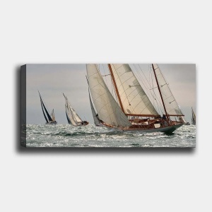 Tablou decorativ Re-Bloom, model corabie cu panze, lemn/panza, multicolor, 50 x 120 cm