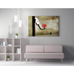 Tablou decorativ Re-Bloom, model elefant cu un buchet de flori, panza/lemn, multicolor, 50 x 70 cm - Img 3