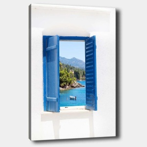 Tablou decorativ Re-Bloom, model fereastra, panza/lemn, multicolor, 70 x 100 cm