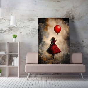 Tablou decorativ Re-Bloom, model fetita cu un balon, panza/lemn, multicolor, 70 x 100 cm - Img 3