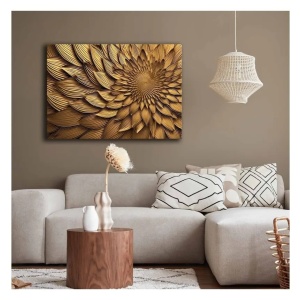 Tablou decorativ Re-Bloom, model floare, lemn/panza, galben, 70 x 100 cm - Img 4