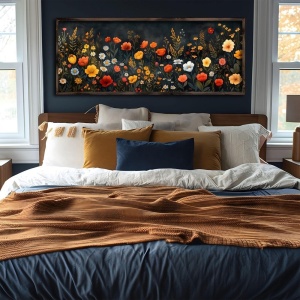 Tablou decorativ Re-Bloom, model floral, lemn masiv/MDF, multicolor, 40 x 100 x 3,5 cm - Img 4