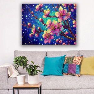 Tablou decorativ Re-Bloom, model floral, panza/lemn, multicolor, 70 x 100 cm - Img 2