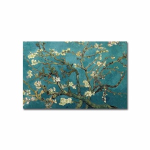 Tablou decorativ Re-Bloom, model flori de cires, panza/lemn, albastru/alb/verde, 70 x 45 cm