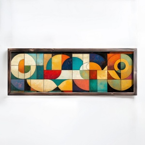 Tablou decorativ Re-Bloom, model geometric, lemn masiv/MDF, multicolor, 40 x 120 x 3,5 cm
