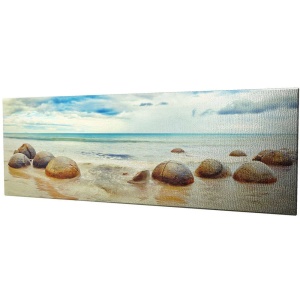 Tablou decorativ Re-Bloom, model marea, lemn/panza, albastru/bej, 80 x 30 x 3 cm - Img 1