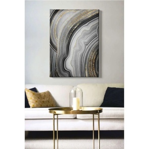 Tablou decorativ Re-Bloom, panza/lemn, gri/auriu, 70 x 100 cm - Img 3