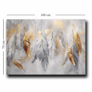 Tablou decorativ Re-Bloom, panza/lemn, gri/auriu, 70 x 100 cm - Img 2