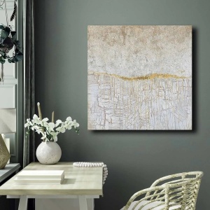 Tablou decorativ Re-Bloom, panza/lemn masiv, gri/auriu, 70 x 70 cm - Img 3