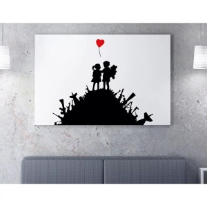 Tablou decorativ Re-Bloom, panza/lemn, negru/alb/rosu, 50 x 70 cm - Img 3