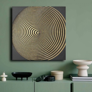 Tablou decorativ Re-Bloom, panza/lemn, negru/auriu, 70 x 70 cm
