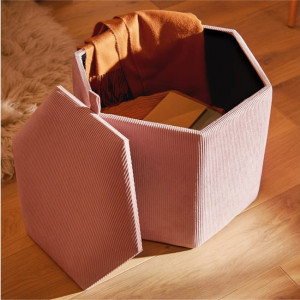 Taburet hexagonal cu spatiu de depozitare, roz, 45 x 42 x 40 cm - Img 5