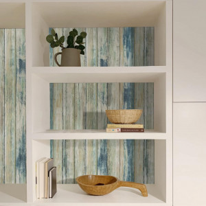 Tapet autoadeziv Abyssaly, model lemn,  PVC, albastru, 40 x 300 cm
