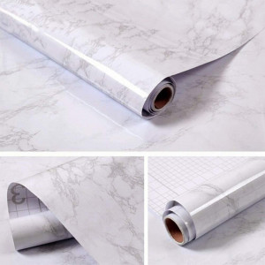 Tapet autoadeziv Decoroom, PVC, gri/alb, 60 x 300 cm - Img 6