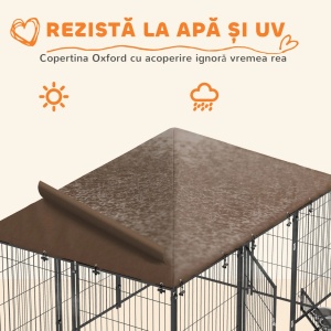 Tarc pentru caini, otel/material Oxford, 211x141x151 cm, suprafata 2.8m², usa 62x95cm, 2 boluri inox Ø18x5.5cm incluse, negru/maro - Verificat A · Re-Bloom - Img 6