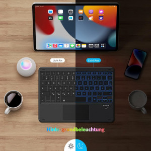 Tastatura wireless pentru iPad cu iluminare din spate Emetok, plastic, negru, 78 taste, 24,6 x 18 x 0,6 cm