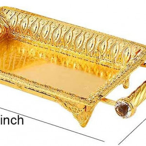 Tava decorativa cu manere Fiacvrs, metal, auriu, 32 x 22 cm - Img 8