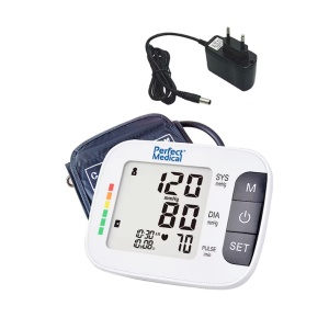Tensiometru Profesional de brat , complet automat Perfect Medical cu adaptor la priza , avizat , Indicarea valorilor masurate in conformitate cu parametrii stabiliti de Organizatia Mondiala a Sanatatii (OMS), Resigilat, Grad A