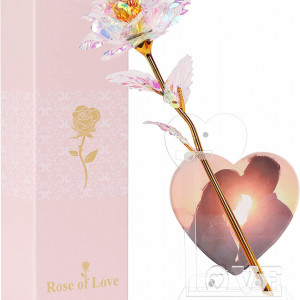 Trandafir cu suport pentru inima N&T NIETING, roz/auriu, plastic, 24 cm