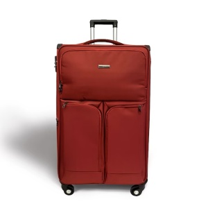 Troler Textil, Rorik® Explorer, 28 inch, 106 L, Mare/L 82x47x30 cm, valiza fermoar cifru antifurt, roti 360°, geamantan maner telescopic, troller expandabil, Rosu, Resigilat, Grad A