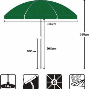 Umbrela de protectie solara Sekey®, verde, poliester, UV20+, 160 cm - Img 4