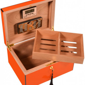 Umidificator pentru trabucuri Volenx, lemn, natur/portocaliu, 37,2 x 31,5 x 21,4 cm - Img 2