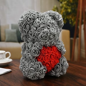 Ursulet de trandafiri NUWYK, gri/rosu, 25 cm