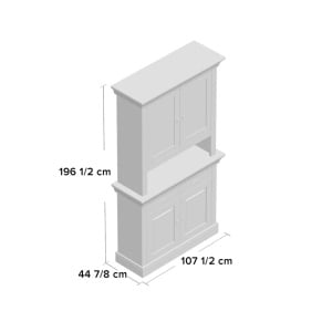 Vitrina Kelly, lemn masiv/metal/sticla, alb/natur, 196,5 x 107 x 44,9 cm